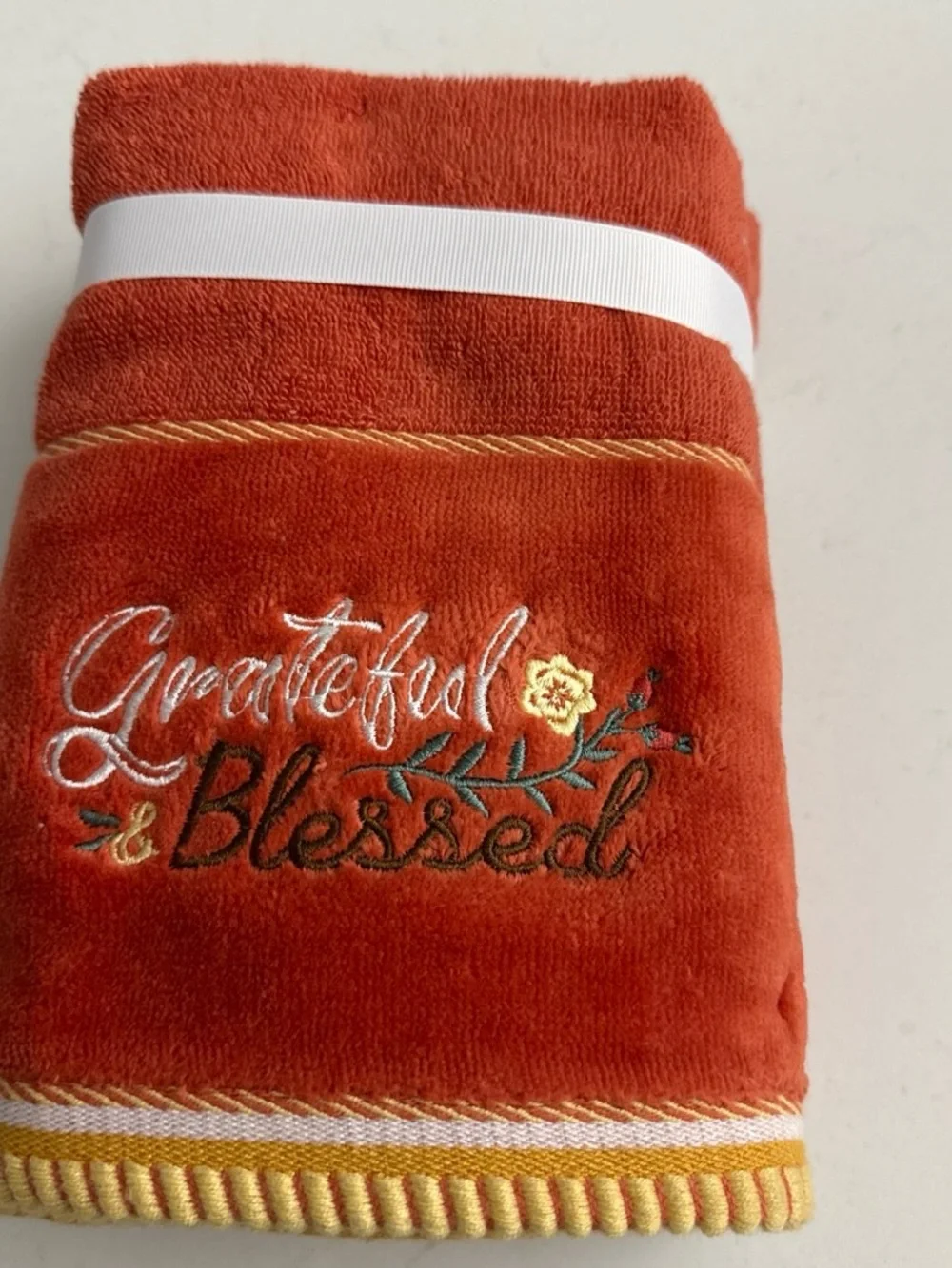 Rust 'Grateful & Blessed' Embroidered Hand Towels - Pack of 2